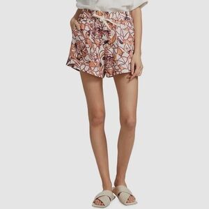 A.L.C Billy II White Orange Linen Casual Drawstring Pocket Shorts Size 4